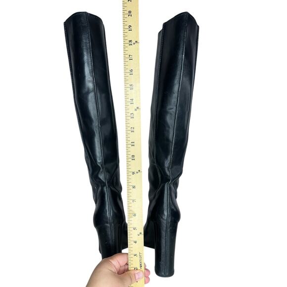 Alexander Wang Knee High Black Leather Boots Point Toe Stacked Heel Size 9 - Picture 9 of 11